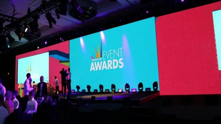 Large indoor LED screen at event